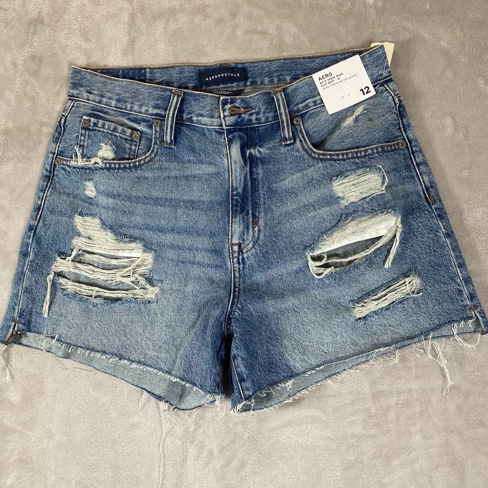 Aeropostale Shorts Womens 12 Blue 90s High Rise Cutt Off‎ Shorts Distressed NEW